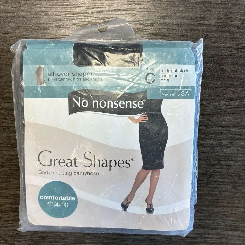 No Nonsense Great Shapes MIDNIGHT BLACK Sheer Pantyhose All-Over Shaper Size C